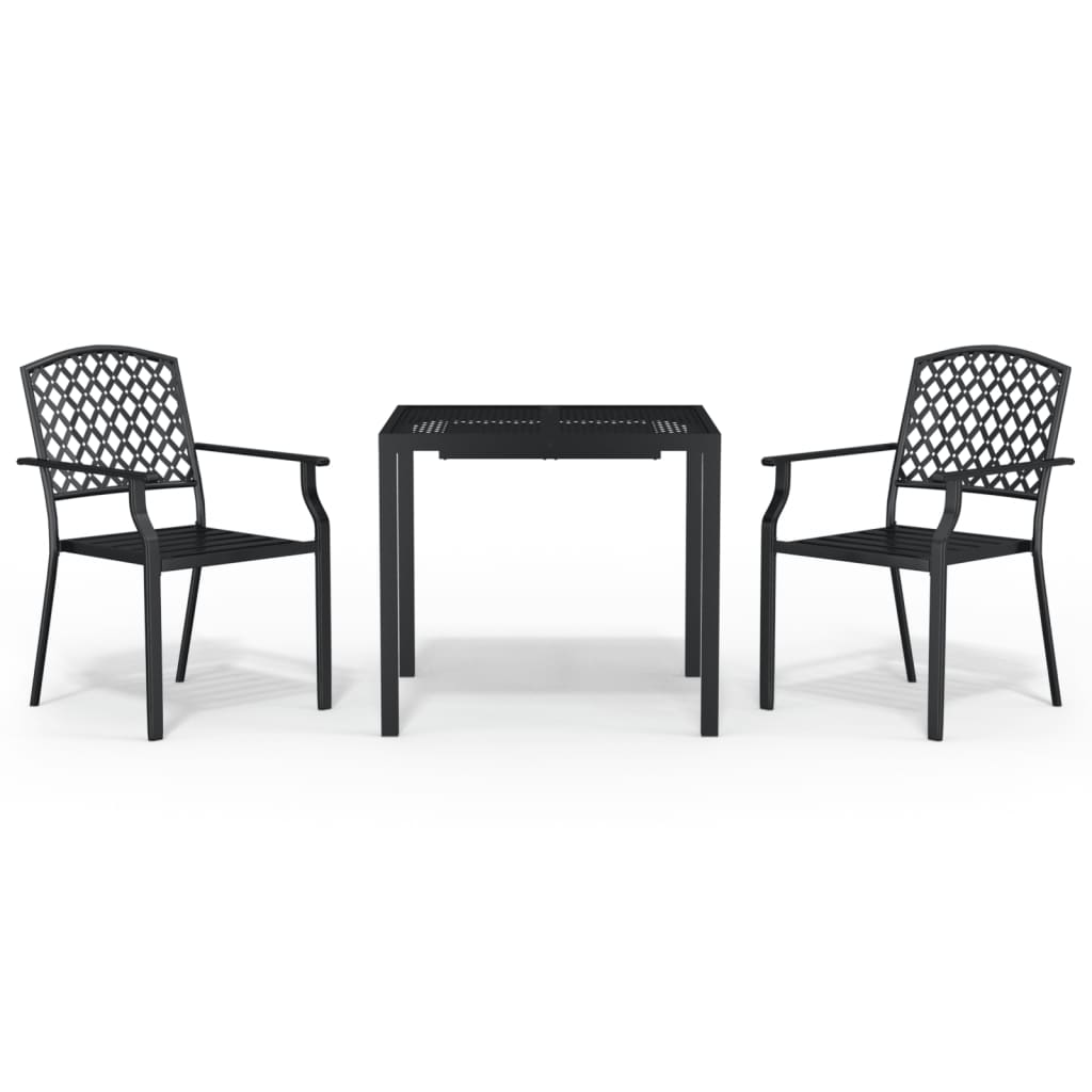 3 Piece Patio Dining Set Anthracite Steel