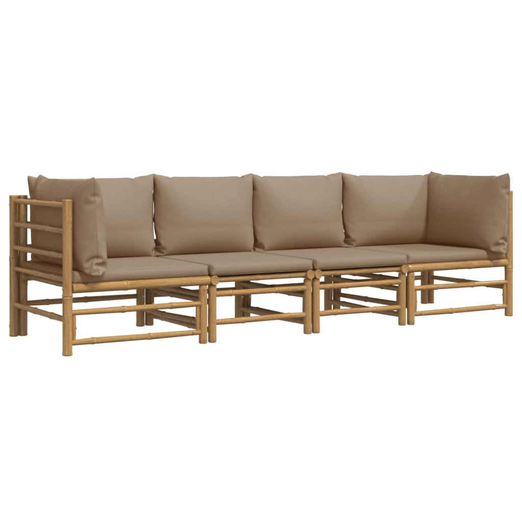 4 Piece Patio Lounge Set with Taupe Cushions Bamboo