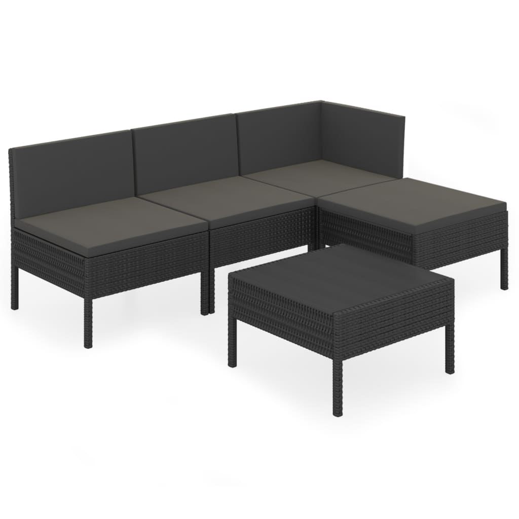 5 Piece Patio Lounge Set with Cushions Poly Rattan Black