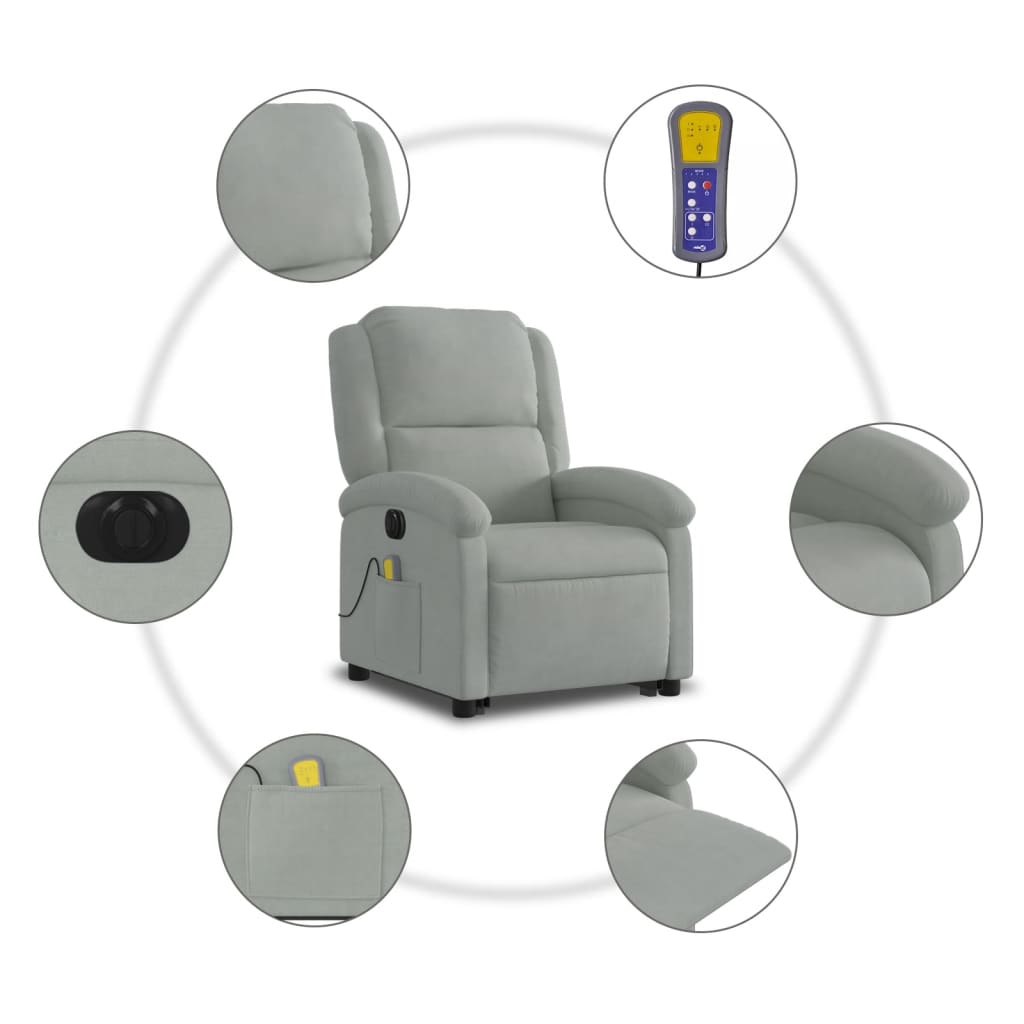 Electric Stand up Massage Recliner Chair Light Gray Velvet