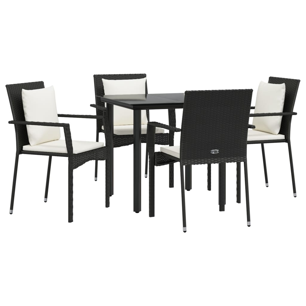 5 Piece Patio Dining Set with Cushions Black Poly Rattan