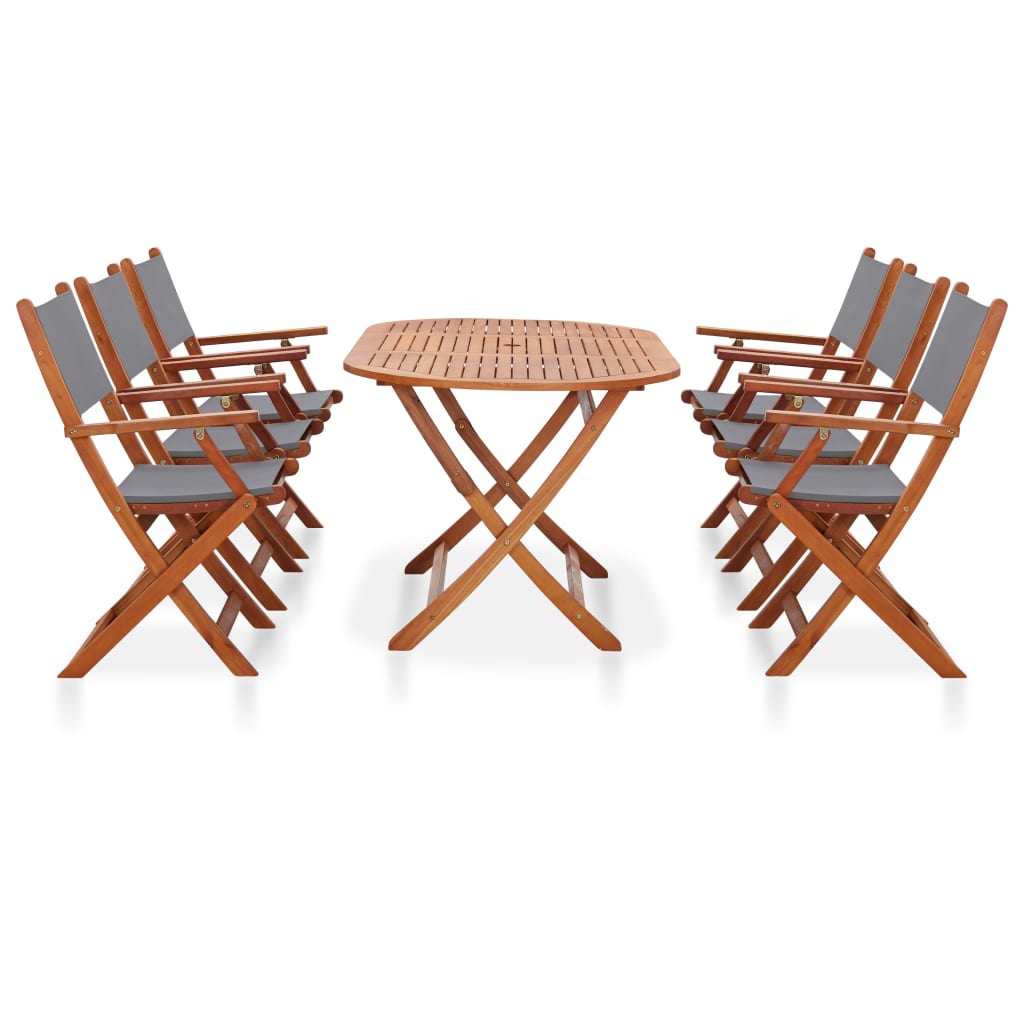 7 Piece Patio Dining Set Gray Solid Wood Eucalyptus and Textilene