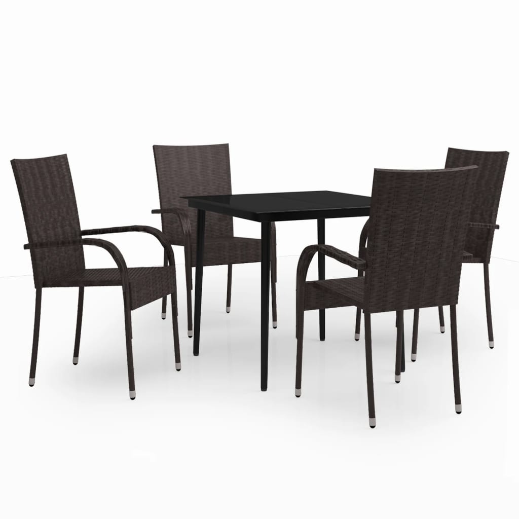 5 Piece Patio Dining Set Brown and Black