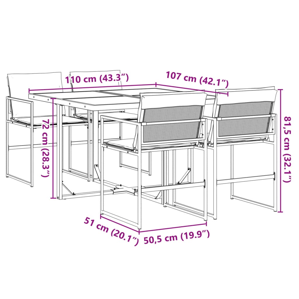 5 Piece Patio Dining Set with Cushions Black Textilene