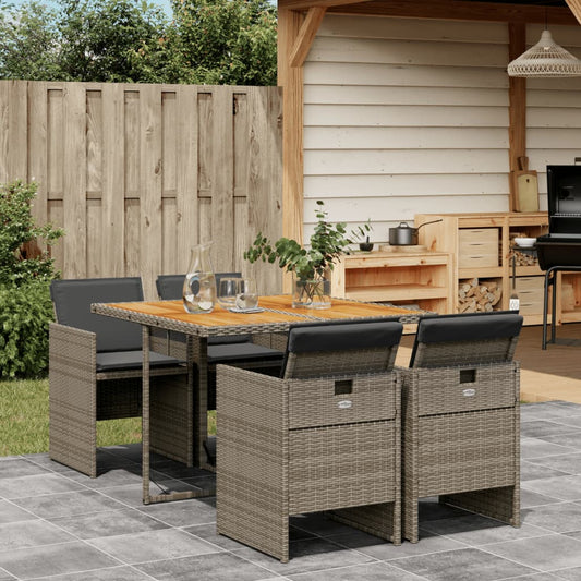 5 Piece Patio Dining Set with Cushions Gray Poly Rattan