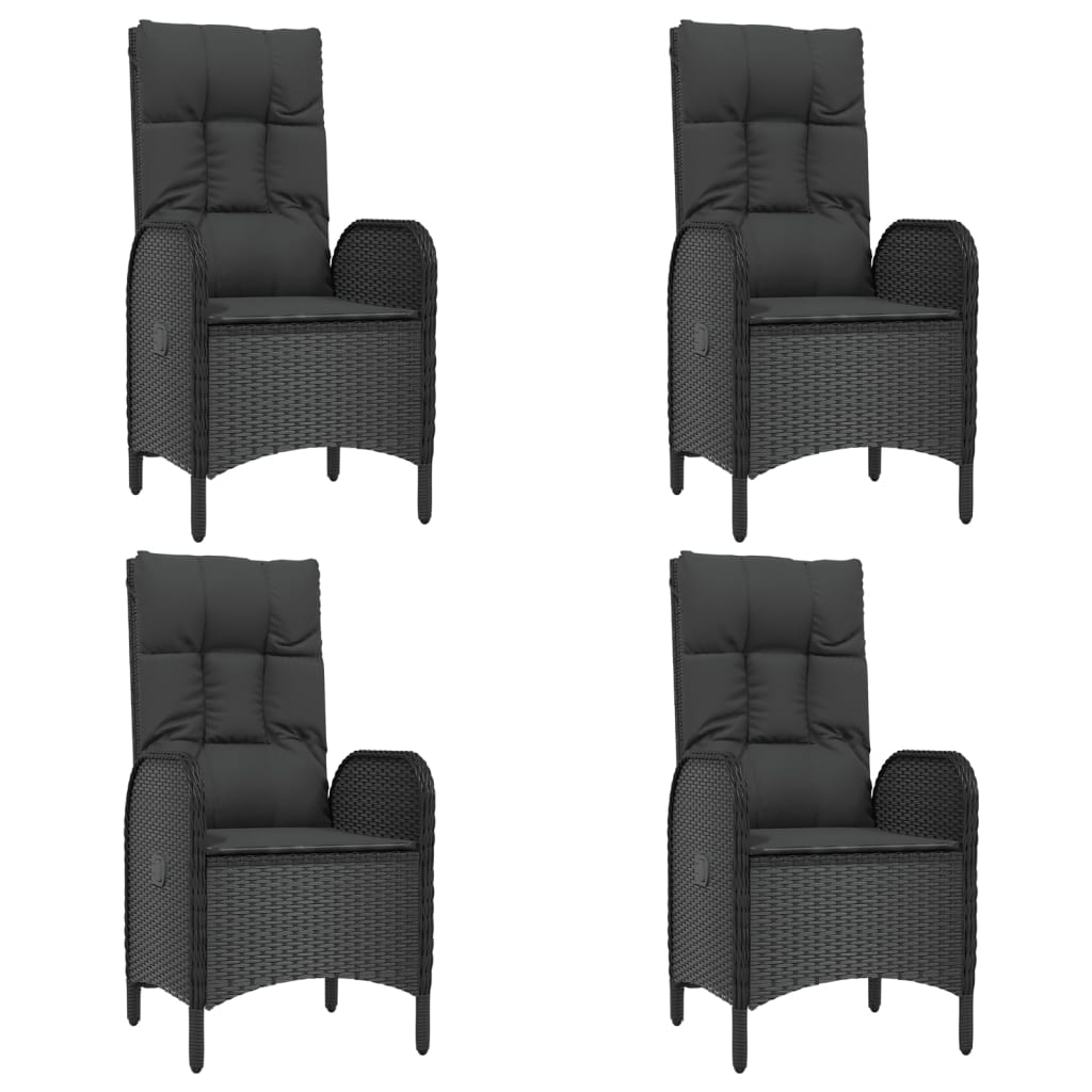 5 Piece Patio Dining Set with Cushions Black Poly Rattan