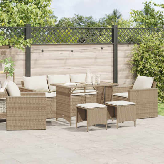 6 Piece Patio Sofa Set with Cushions Beige Poly Rattan