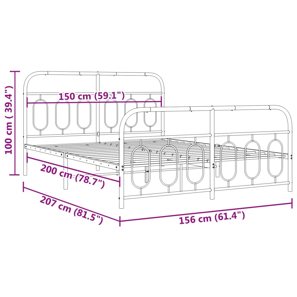 Metal Bed Frame without Mattress with Footboard White 59.1"x78.7"