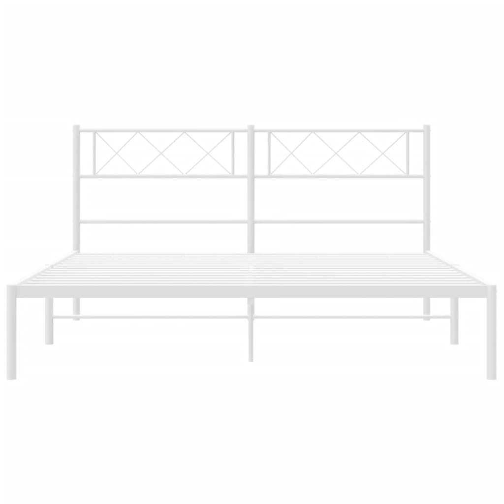 Metal Bed Frame without Mattress with Headboard White 59.1"x78.7"