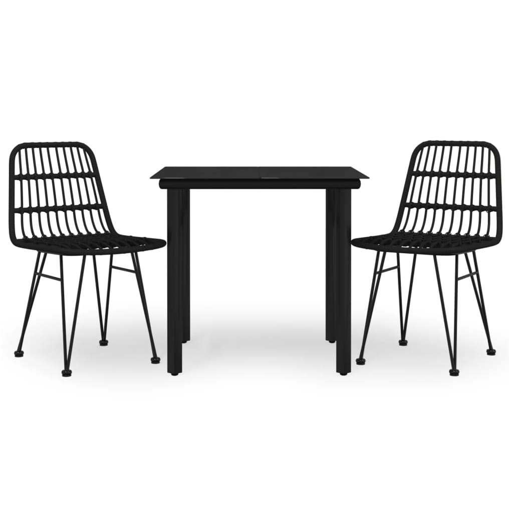 3 Piece Patio Dining Set Black Poly Rattan