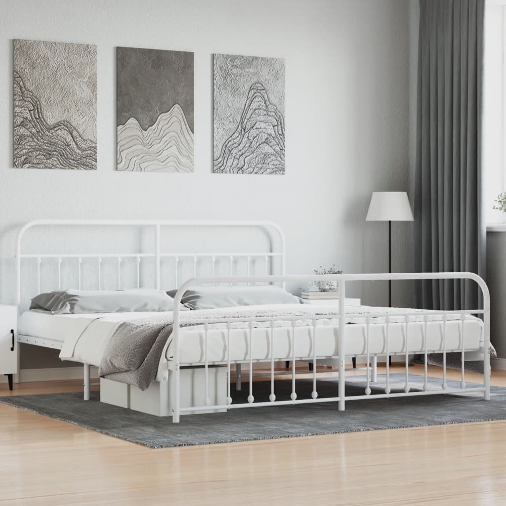 Metal Bed Frame without Mattress with Footboard White 76"x79.9"