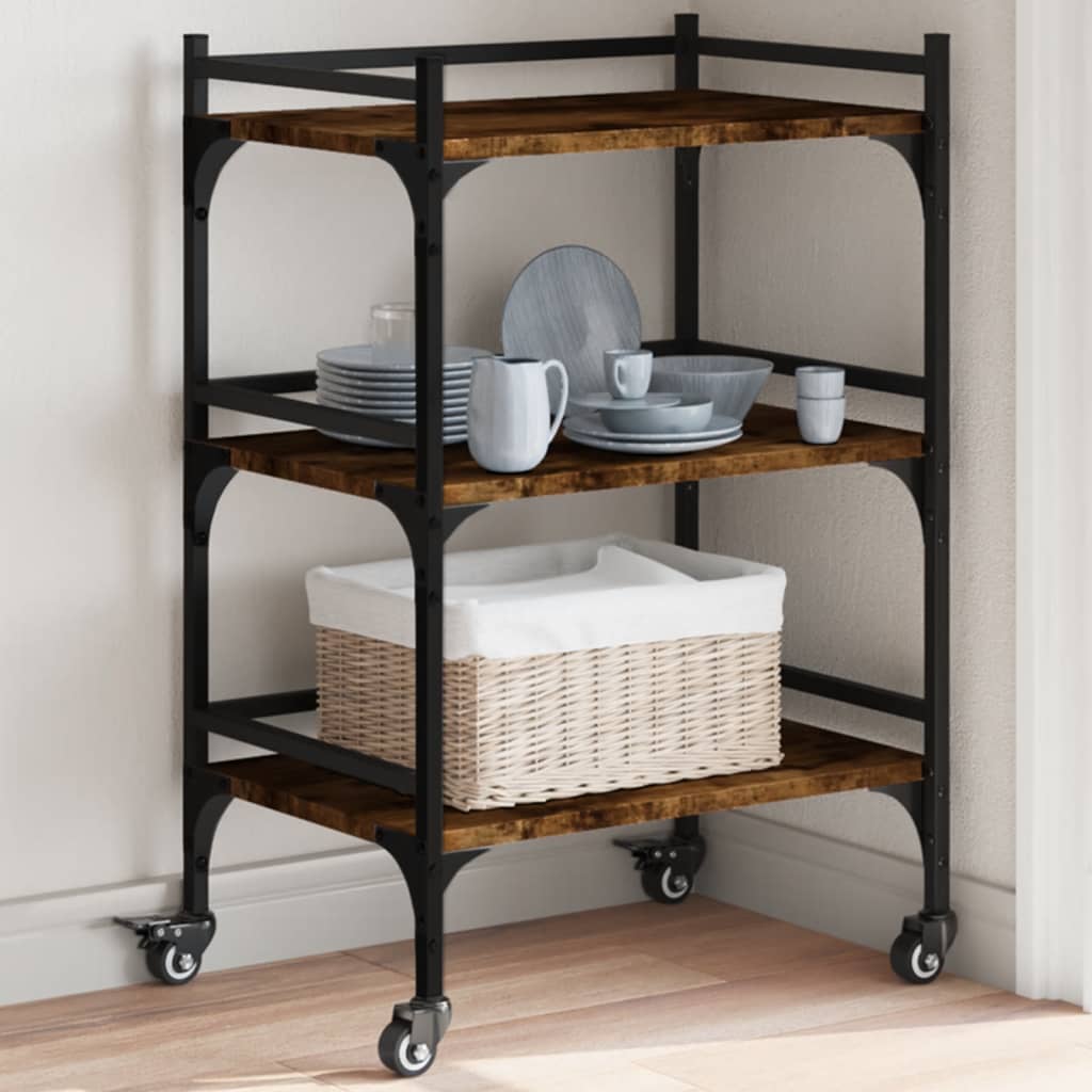 Kitchen Trolley Black 19.7"x13.8"x29.7" Engineered Wood