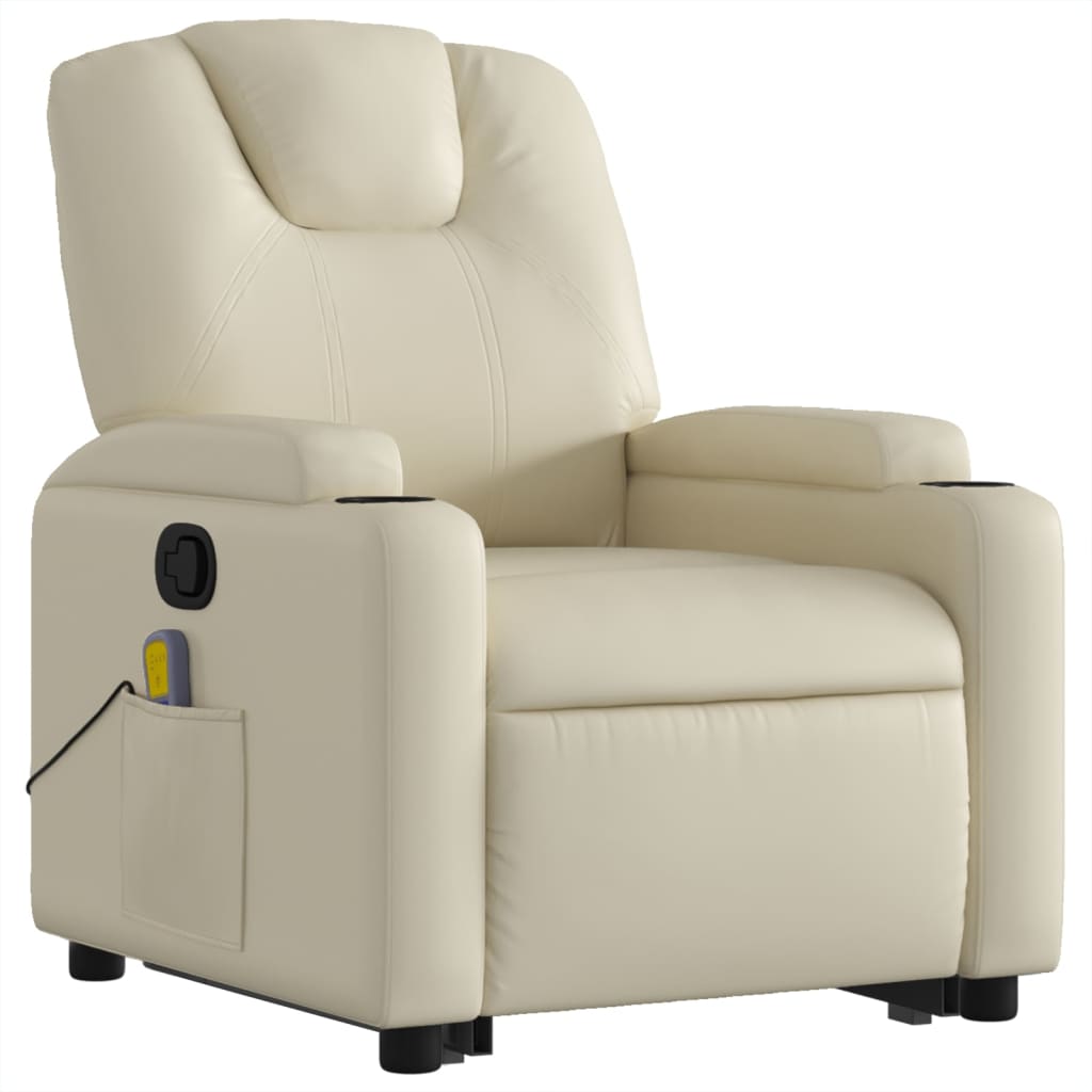 Stand up Massage Recliner Chair Cream Faux Leather