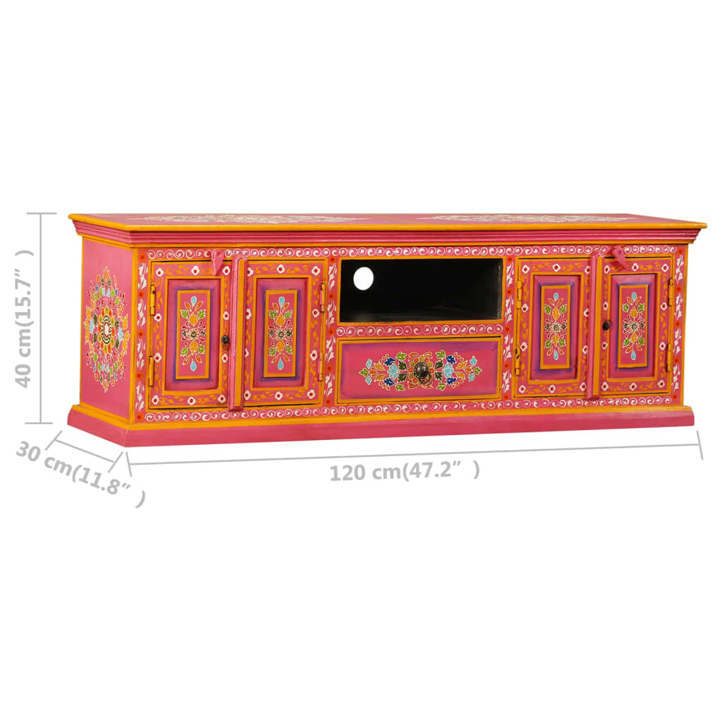 TV Stand Solid Wood Mango Pink Hand Painted