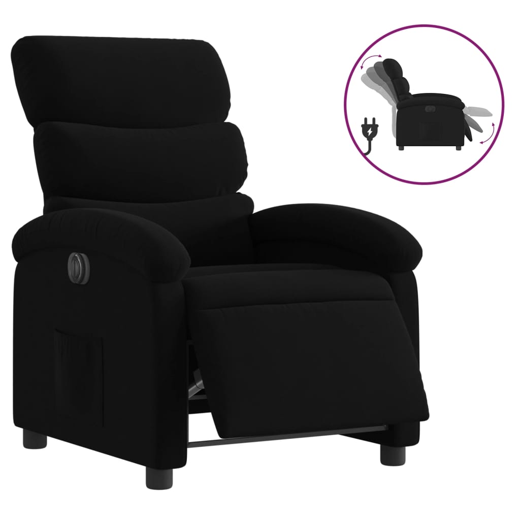 Electric Recliner Chair Black Fabric