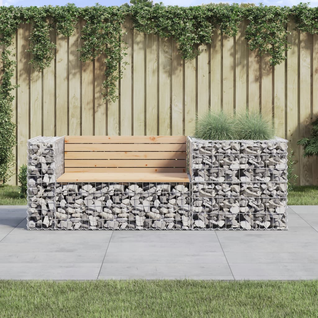 Patio Bench with Gabion Basket Solid Wood Pine