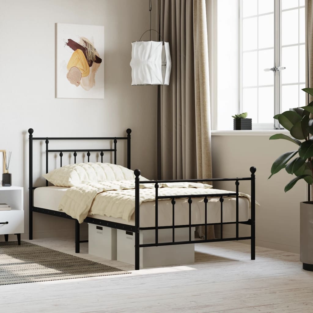 Metal Bed Frame without Mattress with Footboard Black 39.4"x74.8"