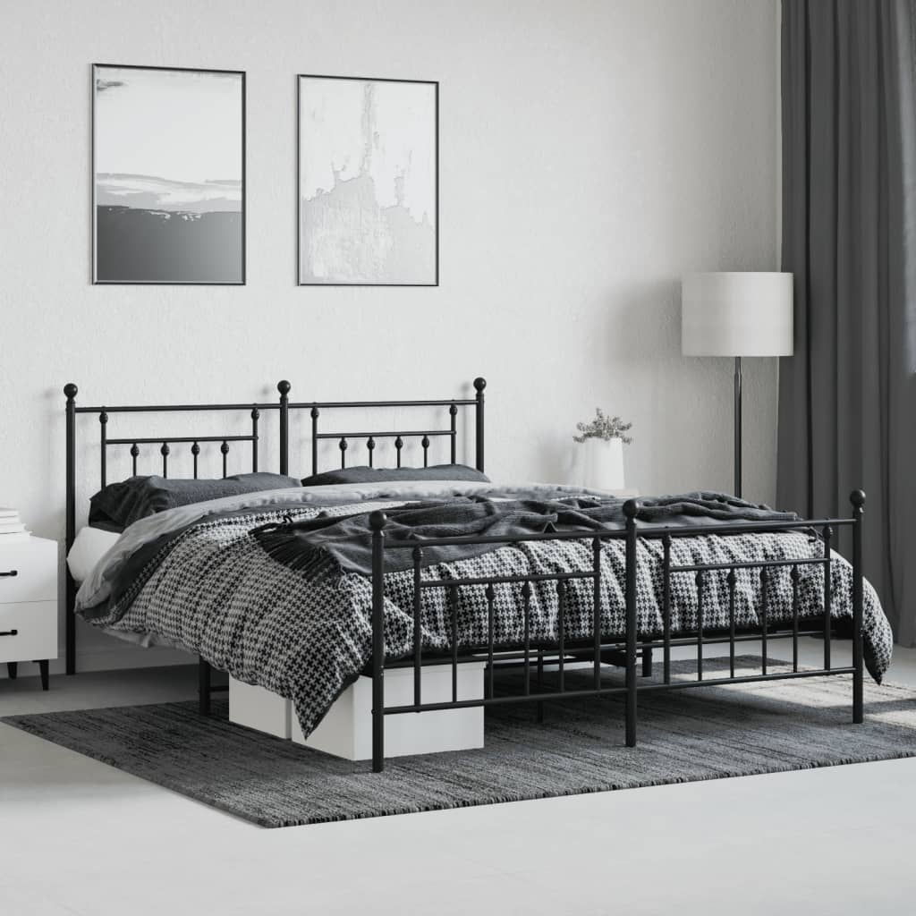 Metal Bed Frame without Mattress with Footboard Black 72"x83.9"