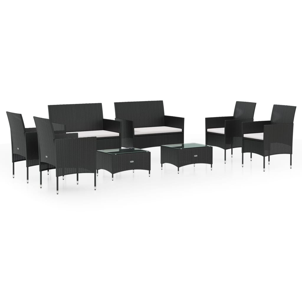 8 Piece Patio Lounge Set with Cushions Poly Rattan Black