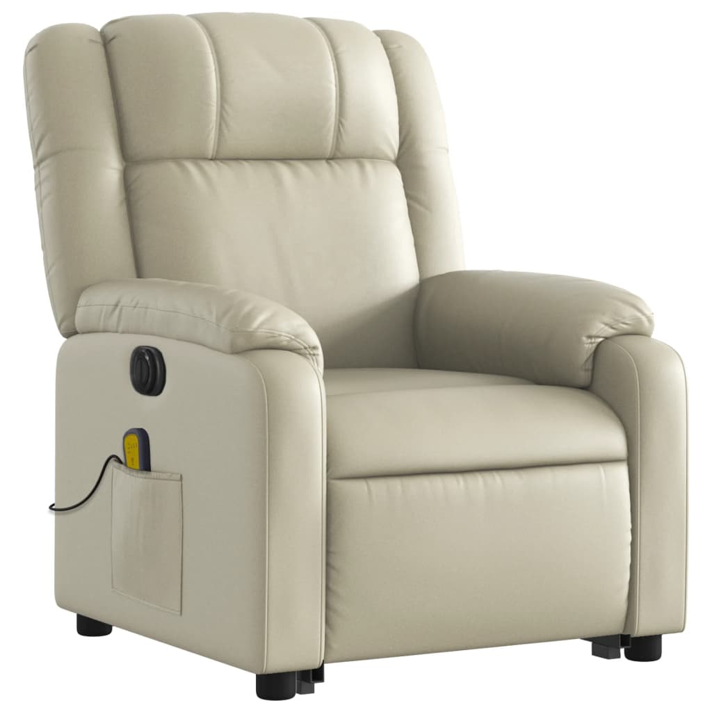 Electric Stand up Massage Recliner Chair Cream Faux Leather