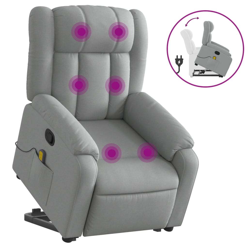 Stand up Massage Recliner Chair Light Gray Fabric