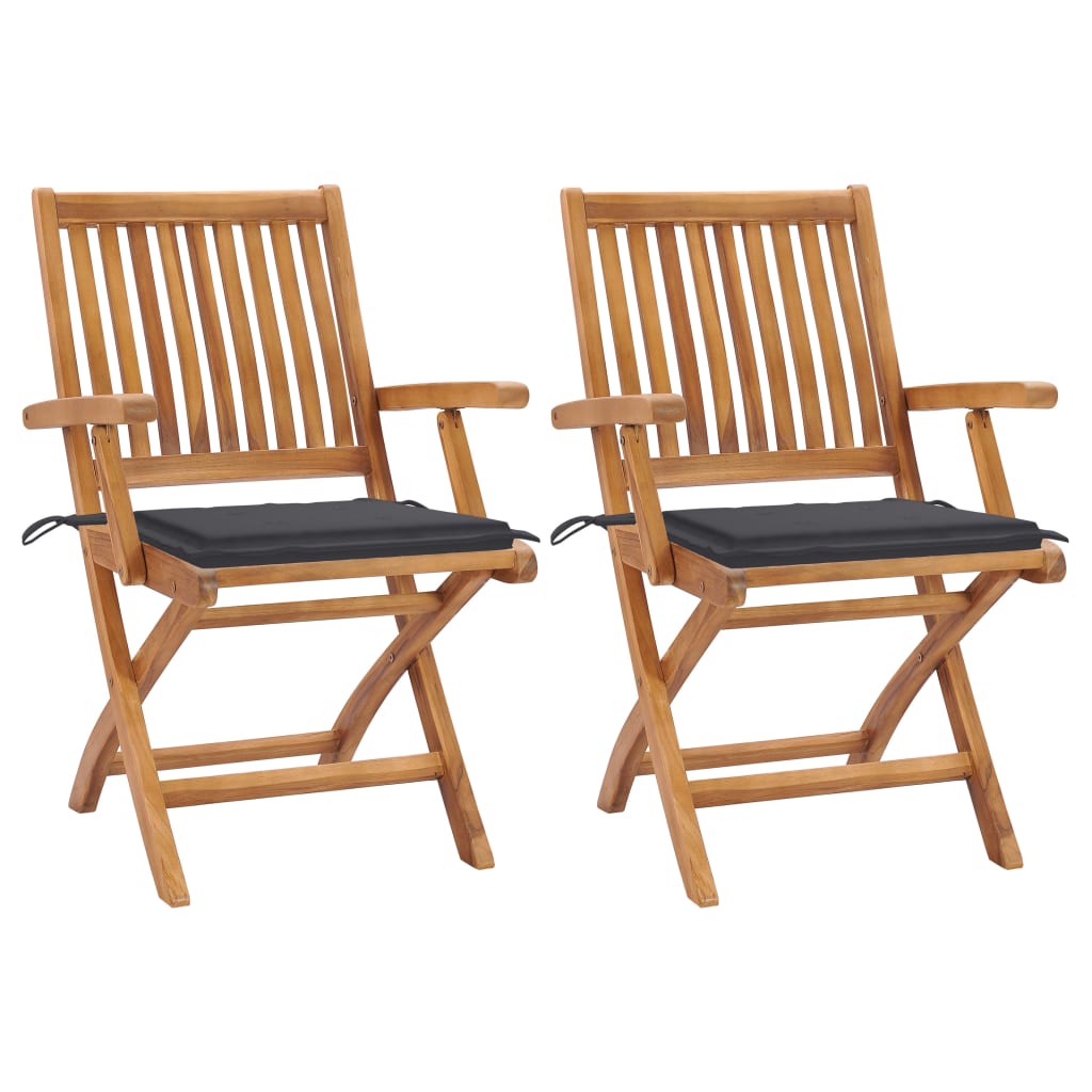 Patio Chairs 2 pcs with Anthracite Cushions Solid Teak Wood