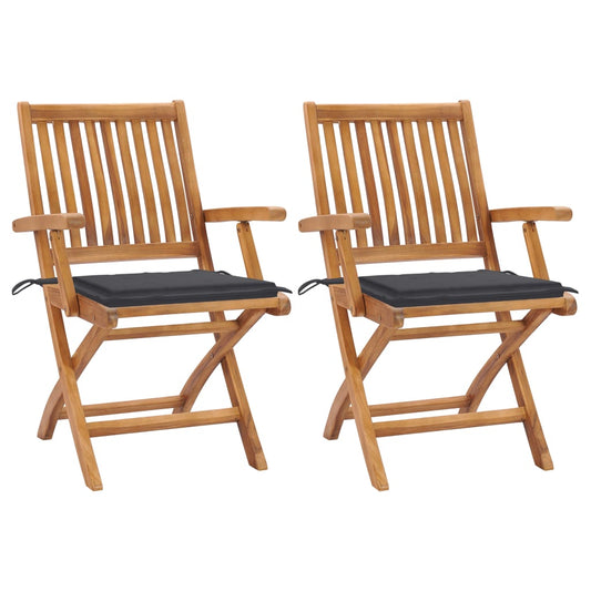 Patio Chairs 2 pcs with Anthracite Cushions Solid Teak Wood