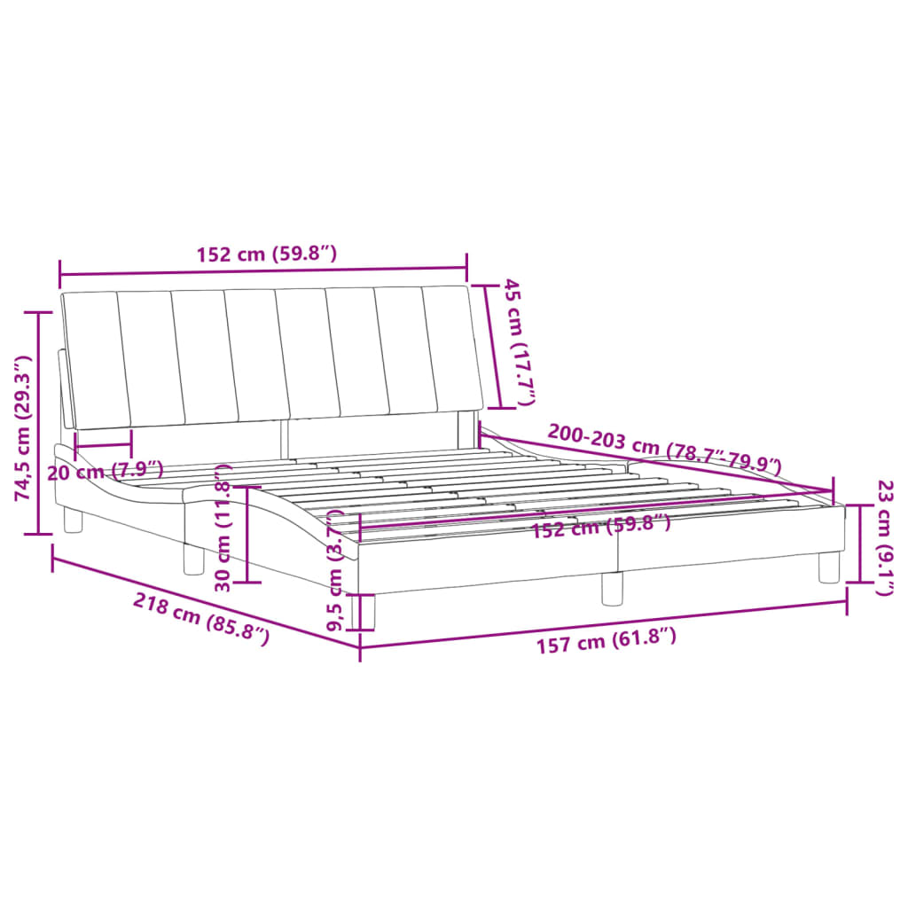 Bed Frame without Mattress Dark Gray 59.8"x79.9" Velvet