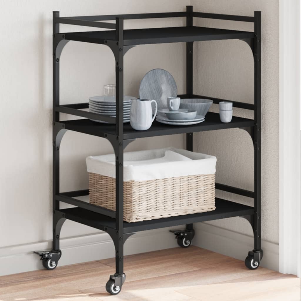 Kitchen Trolley Black 19.7"x13.8"x29.7" Engineered Wood