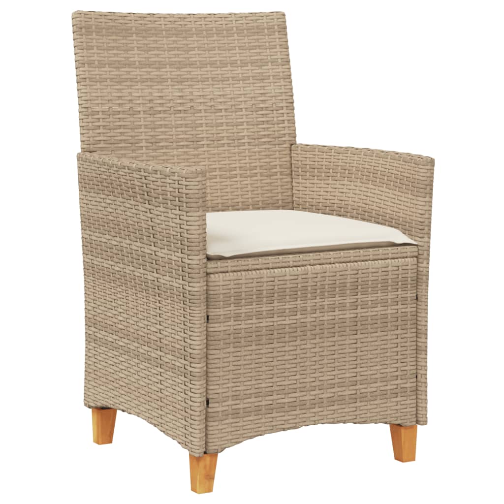 Patio Chairs with Cushions 2 pcs Beige Poly Rattan&Solid Wood