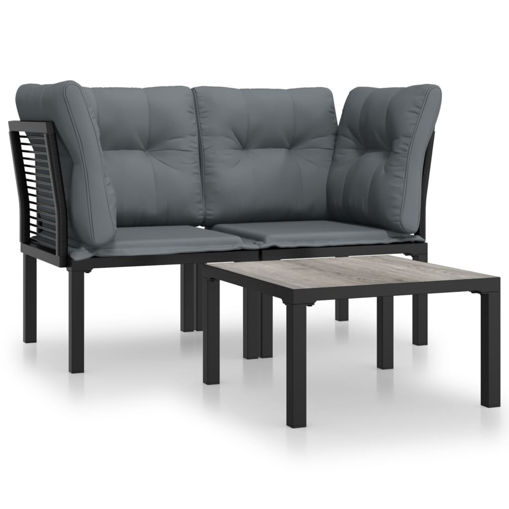 3 Piece Patio Lounge Set Black and Gray Poly Rattan