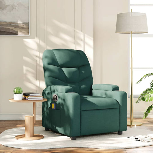 Massage Recliner Chair Dark Green Fabric