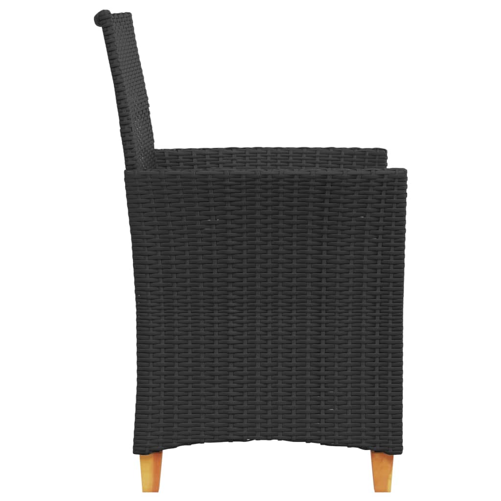 Patio Chairs with Cushions 2 pcs Black Poly Rattan&Solid Wood