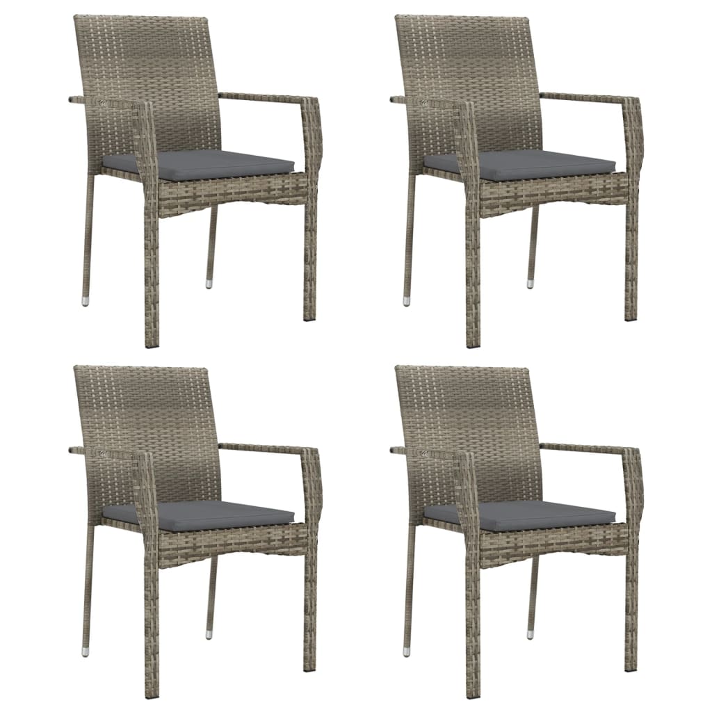 5 Piece Patio Dining Set with Cushions Gray Poly Rattan