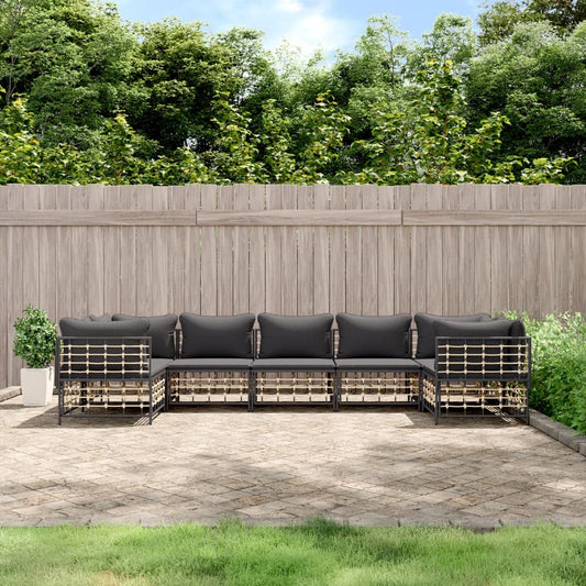 7 Piece Patio Lounge Set with Cushions Anthracite Poly Rattan