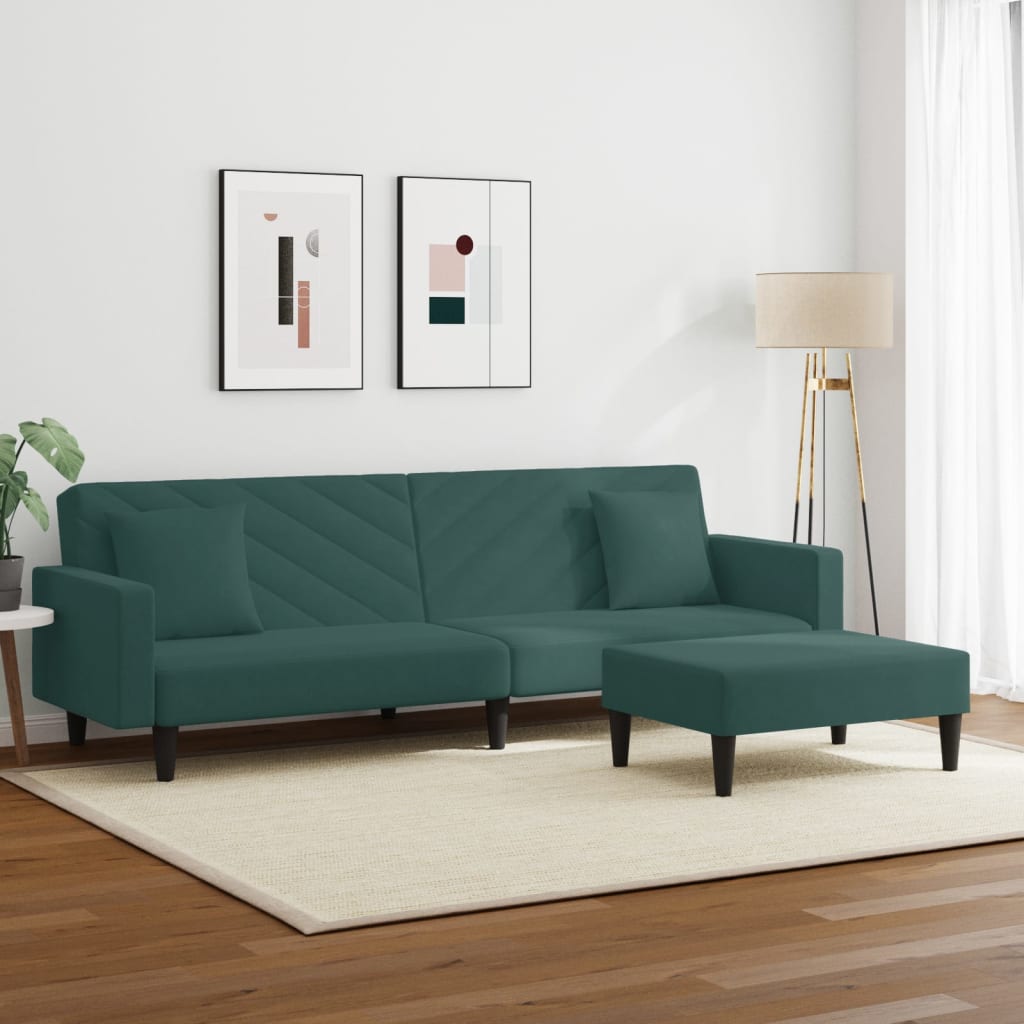 2 Piece Sofa Set with Pillows Dark Green Velvet