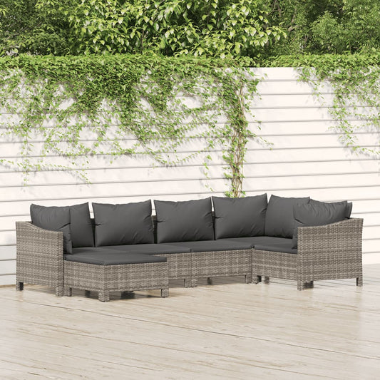 6 Piece Patio Lounge Set with Cushions Gray Poly Rattan