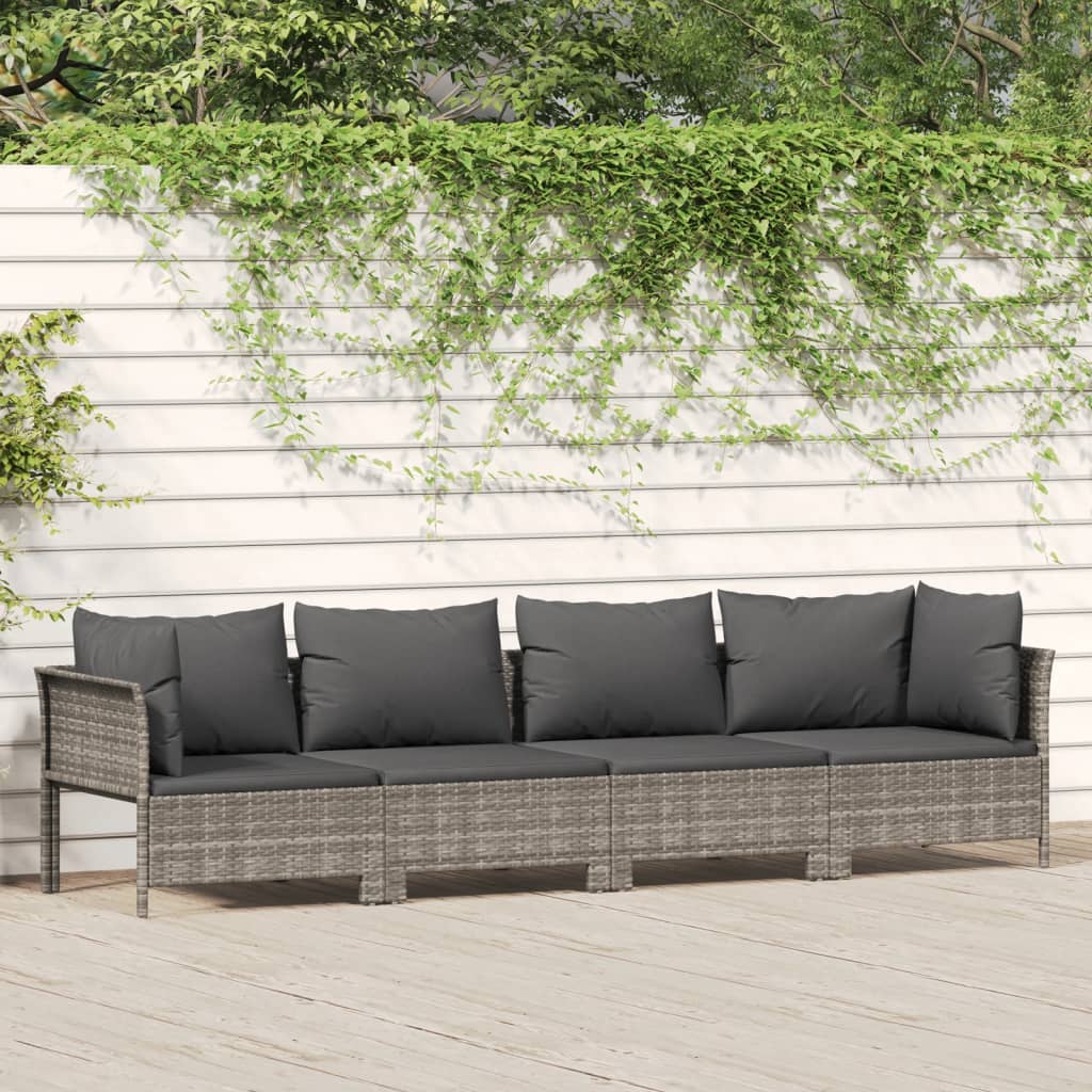 4 Piece Patio Lounge Set with Cushions Gray Poly Rattan