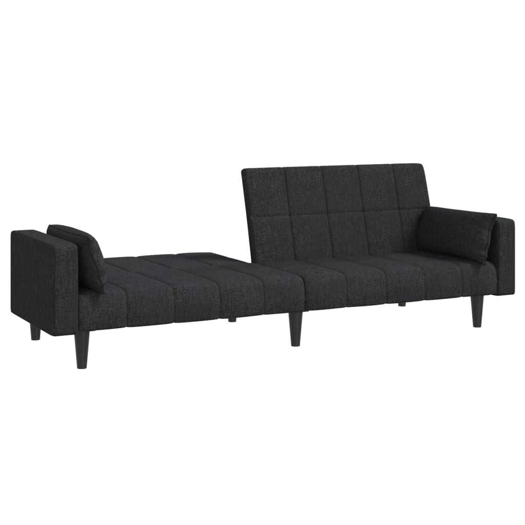 2-Seater Sofa Bed with Two Pillows Black Fabric