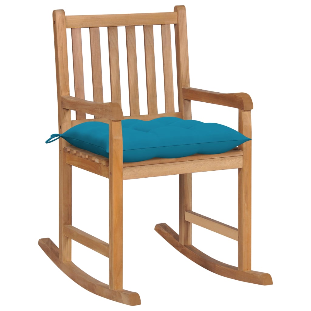 Rocking Chair with Light Blue Cushion Solid Teak Wood