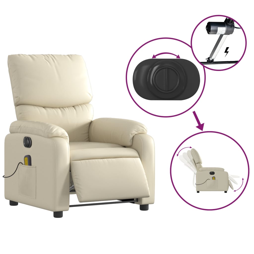 Electric Massage Recliner Chair Cream Faux Leather