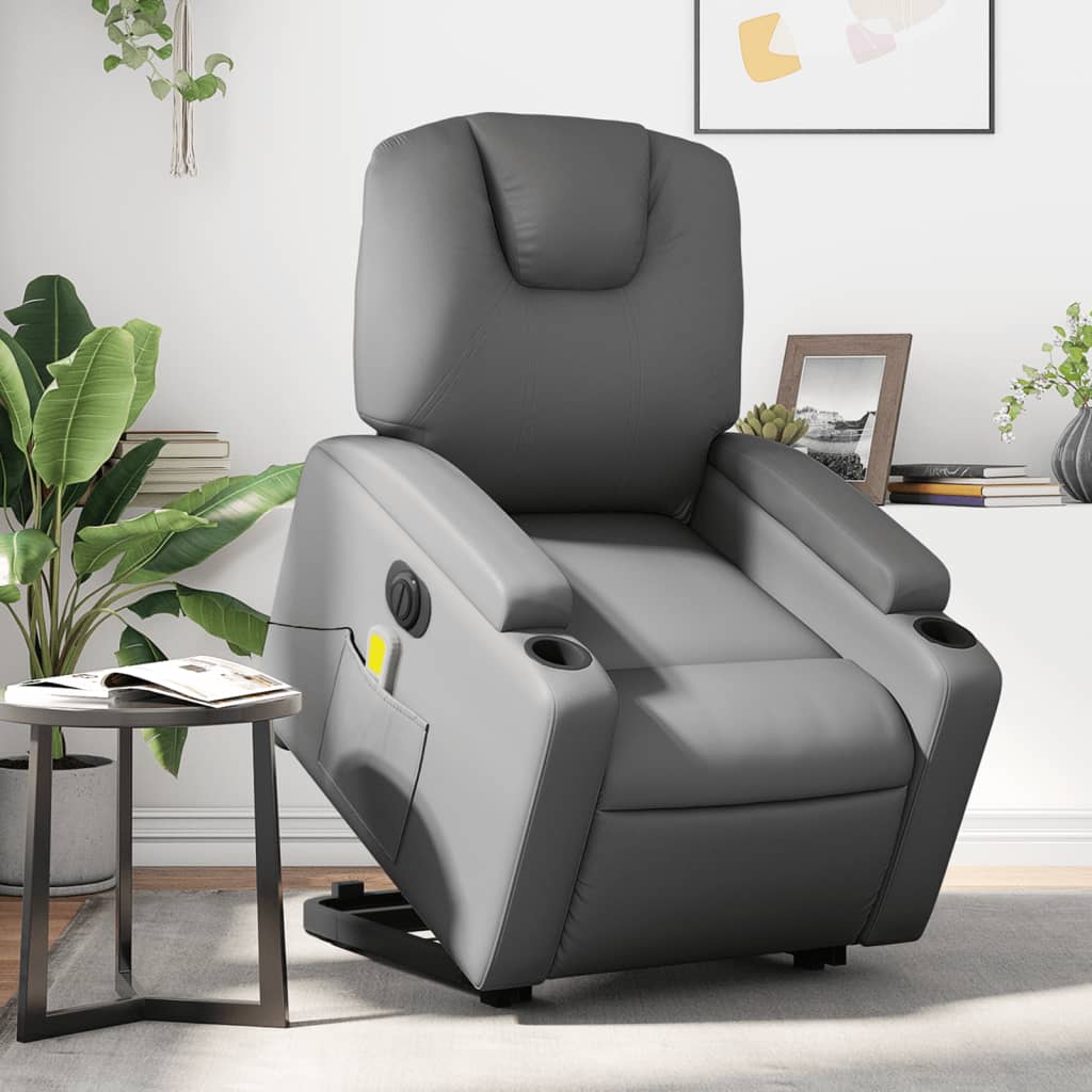 Electric Stand up Massage Recliner Chair Gray Faux Leather