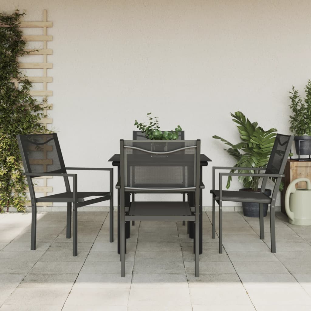 5 Piece Patio Dining Set Black Steel and Textilene