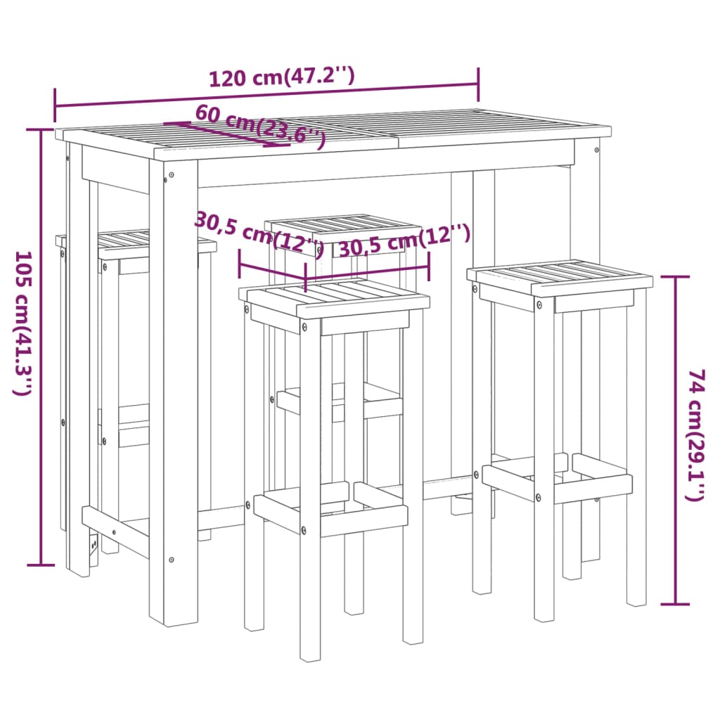 5 Piece Patio Bar Set Solid Wood Acacia