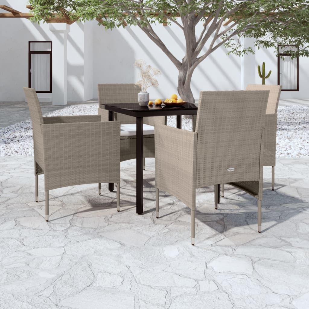 7 Piece Patio Dining Set with Cushions Gray and Black