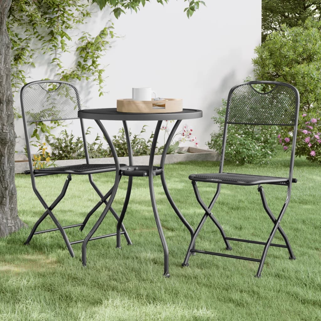 3 Piece Patio Dining Set Expanded Metal Mesh Anthracite