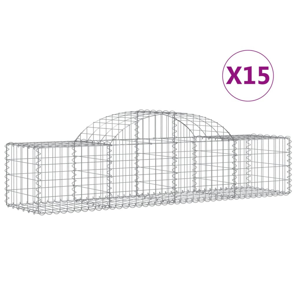 Arched Gabion Baskets 15 pcs 78.7"x19.7"x15.7"/23.6" Galvanized Iron