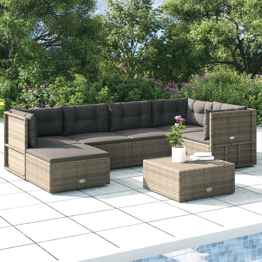 6 Piece Patio Lounge Set with Cushions Gray Poly Rattan