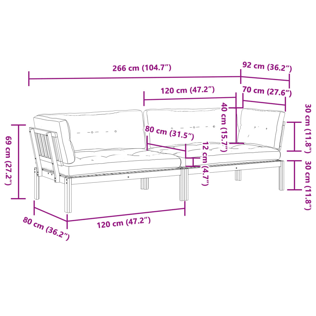 Patio Pallet Corner Sofas 2 pcs with Cushions Solid Wood Acacia