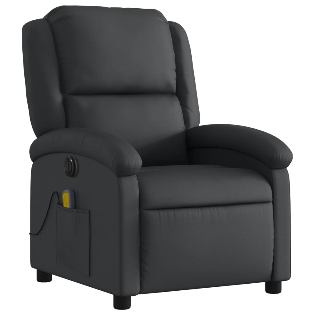 Electric Massage Recliner Chair Black Real Leather